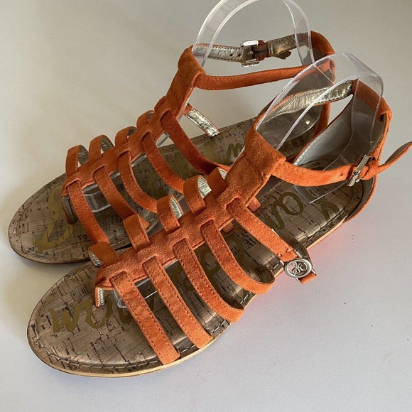 Sam Edelman Donna Sandal Caged Orange Suede Gladiator Strappy Thong Toe … - Picture 4 of 6